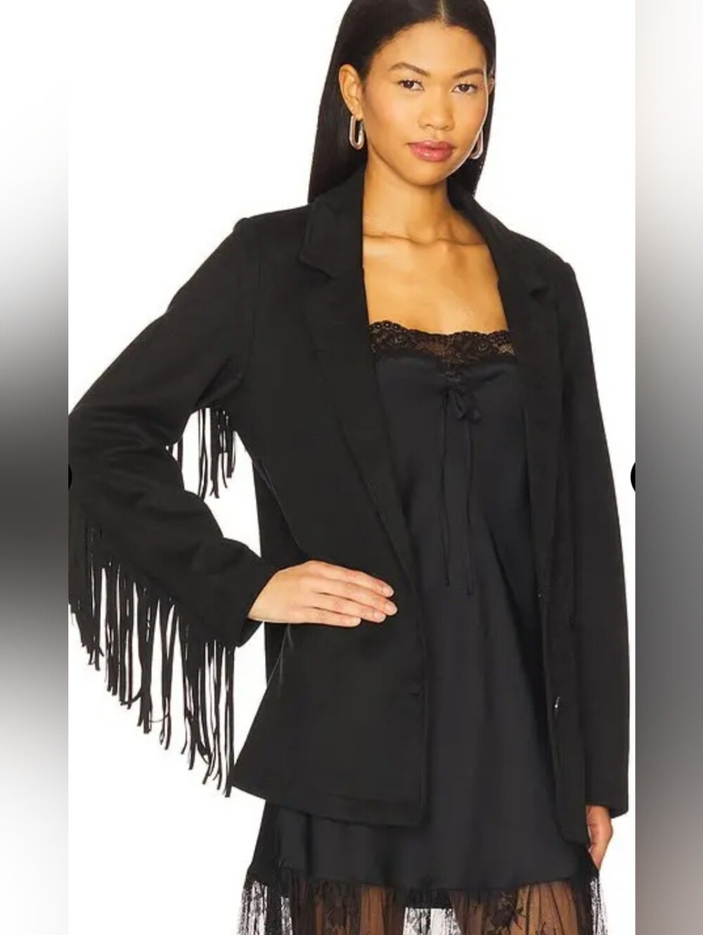 MUMU SIERRA Fringe Jacket Black Medium Like New